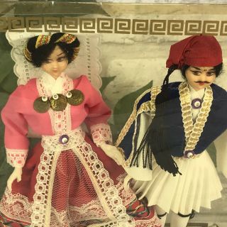 Vintage All Souvenir Greece Dolls Man & Woman Ethnic Traditional Cloths 2