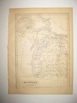 Early Antique 1852 Michigan Handcolored Map Population Railroad North Peninsula