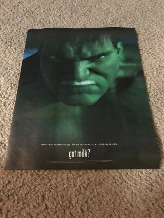 Vintage 2003 The Incredible Hulk Got Milk? Poster Print Ad Avengers Rare