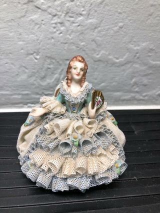 Vintage Irish Dresden Porcelain Lace Figurine Eliza Carmen Blue M2 Rare