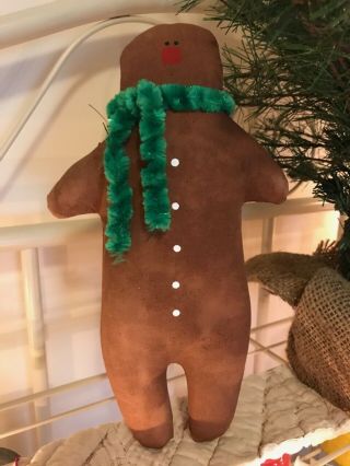 Primitive Gingerbread Man Doll Green Bowl Filler Cupboard Tuck Folk