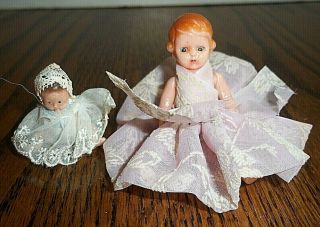 Vintage 1 " & 3 " Celluloid Baby Dolls Dollhouse Dolls