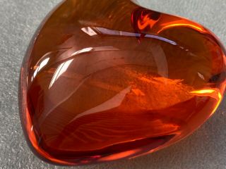 Vintage Baccarat France Crystal Puffed Heart Paperweight Rare Amber Signed