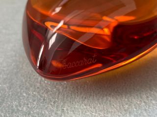 Vintage Baccarat France Crystal Puffed Heart Paperweight Rare Amber Signed 2