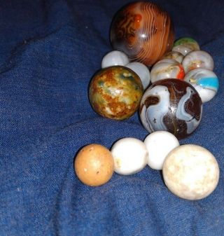 Approx.  3 Dozen Clay Marbles And Other Glass Antique Marbles Some Very Old And