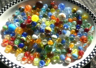 185,  Vintage Antique Glass Colored Machine Made Toy Marbles John Wayne Shooters