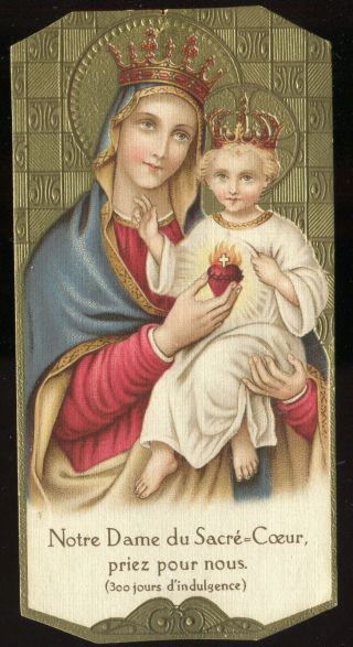 Antique Holy Card Goldened Of St Mary And Jesus