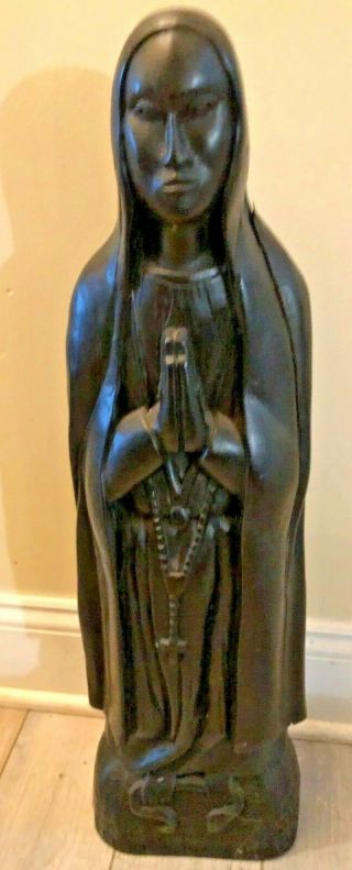 Rare Large Antique Wood Carved African American Black Virgin Mary Nuns Statue
