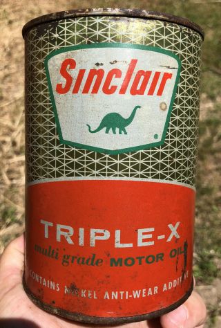 Vtg 1950s Sinclair Triple X Motor Oil 1 Quart Oil Can Tin Full Rare Gas & Oil
