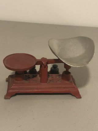 Antique Small Candy or Novelty Cast Iron Scale w/ Tray & Weights General Store 2