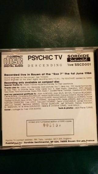 Psychic TV Descending - Genesis P - Orridge (Breyer P - Orridge) Rare,  5,  000 printed 3