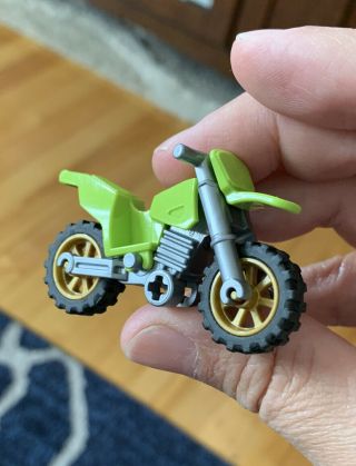 Lego Lime Green Dirt Bike Silver Chassis Gold Rims Motocross City Town Rare