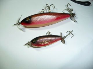 Vintage Wooden Creek Chub Injured Minnow Red Side Fishing Lures.