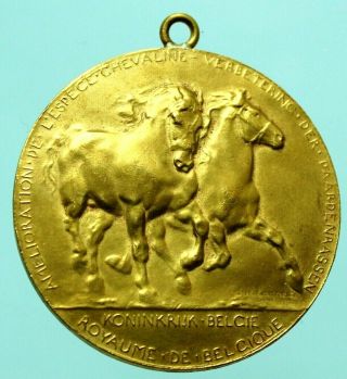 Antique Bronze Art Medal Belgian Thoroughbred Horses By Jul.  Lagae 1934 - 35