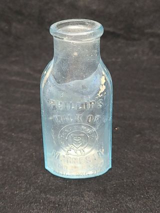 Vintage And Rare Light Blue Medicine Bottle Phillips Milk Of Magnesia Pat 1906