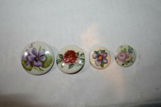Set Of 4 Different Porcelain Flower Buttons Rose Peony Violet