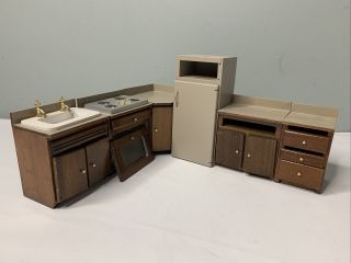 Vtg 6 Concord Miniatures Doll House Furniture Kitchen Cabinets Stove Sink More