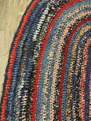 Victorian Rag Braided Rug Handmade Antique Folk Art Oval 45” X 30” Multi Color 2