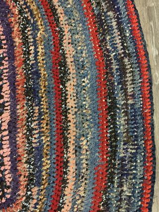 Victorian Rag Braided Rug Handmade Antique Folk Art Oval 45” X 30” Multi Color 3