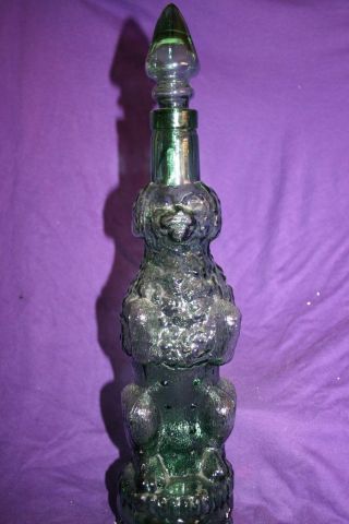 Vintage Green Glass Poodle Decanter (with Stopper) Details Bottle