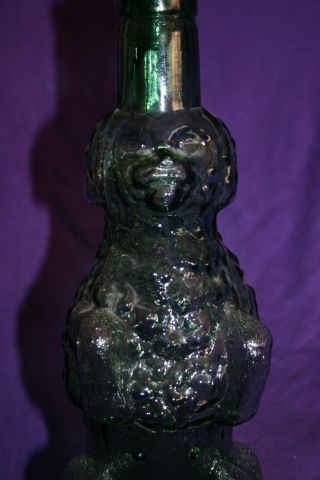 Vintage Green Glass Poodle Decanter (With Stopper) Details Bottle 2