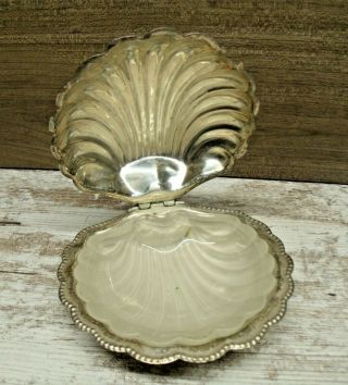 Vintage Leonard Silver Plated Clam Shell Butter Dish With Glass Liner