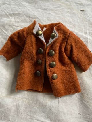 Vintage Felt Doll Jacket With Brass Buttons (hole In Back) 2 " Across Chest,  3.  5 "