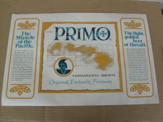 Vintage Paper Placemat 1971 Primo Hawaiian Beer Hawaii Rare 17.  5 " X 11.  5 "