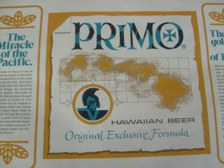 Vintage Paper Placemat 1971 PRIMO HAWAIIAN BEER Hawaii rare 17.  5 
