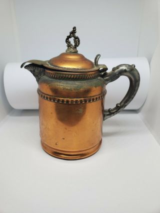 Antique Copper And Pewter Ornate Creamer Rochester? No Marks