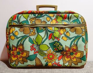 Vintage Antique Eames Atomic Groovy Mod Floral Overnight Travel Suitcase 50s Old
