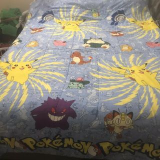 Vintage Pokemon Blanket 1998 90s Nintendo Video Game Tv Cartoon Rare 88 X 60 2