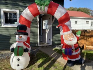 Christmas Gemmy Airblown Inflatable Santa And Snowman Arch 10ft Tall Rare