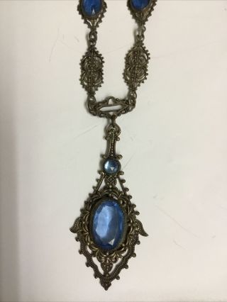 Antique Silver (color) Necklace With Blue Stones - Not Marked