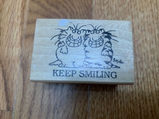 Rare 1990 Sandra Boynton Keep Smiling Cats Mounted Rubber Stamp