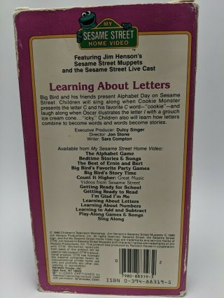 Sesame Street: LEARNING ABOUT LETTERS (vhs) Big Bird,  Cookie Monster.  Good.  Rare 2