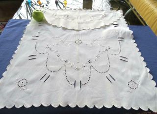 Antique Edwardian Pique Cotton Hand Embroidered Baby Pram Crib Cover Blanket