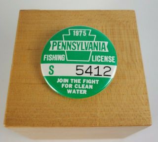 Vtg 1975 Pennsylvania Fishing License Pinback Button 5412 Green S