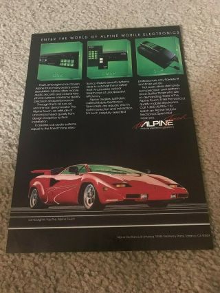 Vintage 1985 Lamborghini Car Alpine Stereo Print Ad Red 1980s Rare