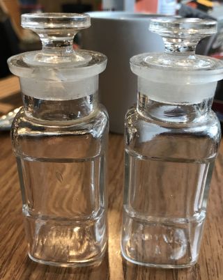 2 Vintage Antique W.  T.  Co Apothecary Bottles With Glass Stopper