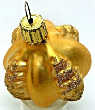 Rare Neiman Marcus Gold Fancy Frilled Glass Ornament W/ Gold Glitter Accents