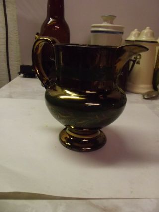 Copper Luster Ware Creamer Jug Pitcher with Green Band and Beaded Trim 4 - 1/4 