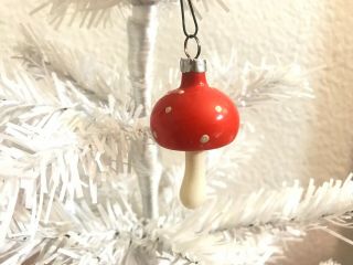 Antique Vintage Glass Mushroom Christmas Ornament 2 1/4 Feather Tree Ornament