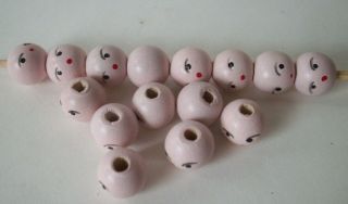 15 Vintage Hand Painted Wood Doll Head Beads For Crafts