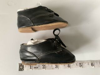 Vintage / Antique Black Leather Shoes For Doll W Heels & Ties
