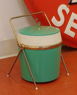 Vintage Antique Eames Atomic Era Turquoise Aqua Ice Bucket 50s Old Barware Retro