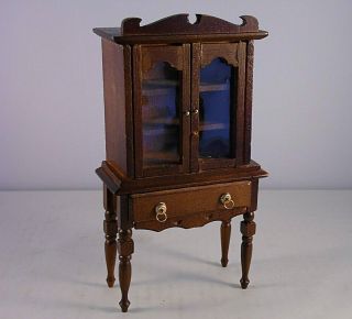 Vintage Dollhouse Miniature Wood China Hutch Dining Room Cabinet 1:12 Scale