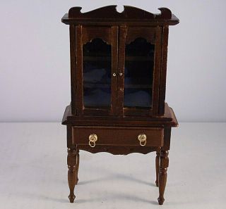 Vintage Dollhouse Miniature Wood China Hutch Dining Room Cabinet 1:12 Scale 2
