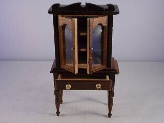 Vintage Dollhouse Miniature Wood China Hutch Dining Room Cabinet 1:12 Scale 3