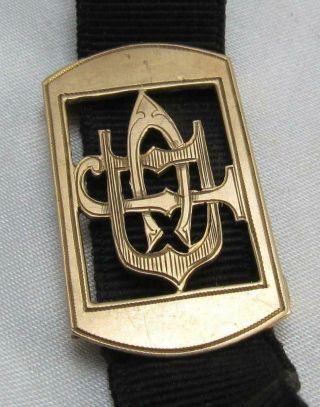 Antique Victorian Pocket Watch Black Ribbon Chain 10k Gold Monogrammed
